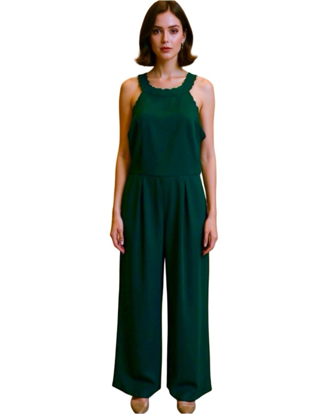Trixxi Sleeveless Halter Green Jumpsuit Size L